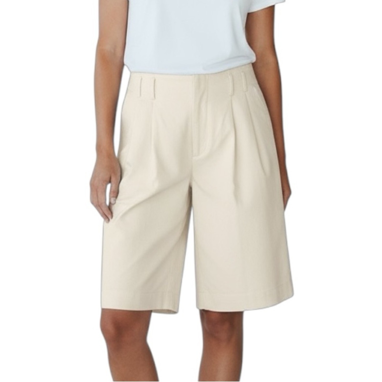 Brunello Cucinelli Silk Blend Pleat Front Cream Wide Leg Bermudas Shorts Us 10